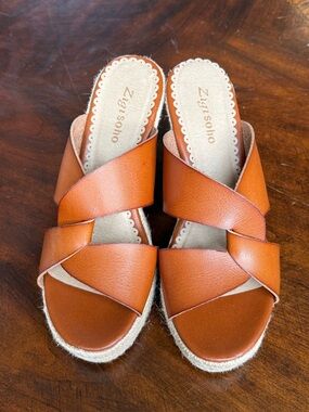 ZigiSoho wedge slip on sandals. Beautiful cognac color. Size 8